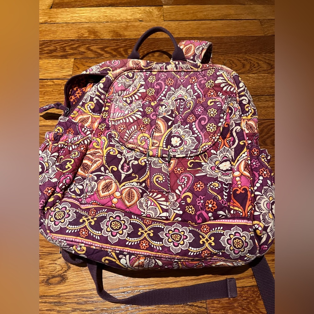 Vera Bradley Purple Paisley Quilted Backpack with Pink and Yellow Accents